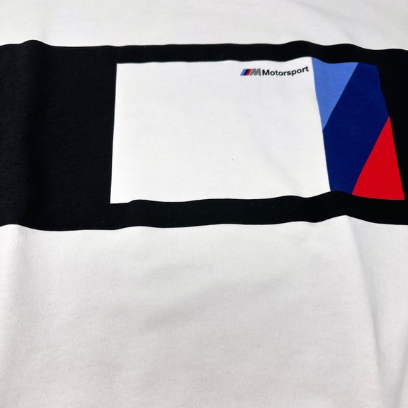 BMW Motorsport White Color Block Sweatshirt Crewneck Graphic Logo Large - Picture 6 of 8